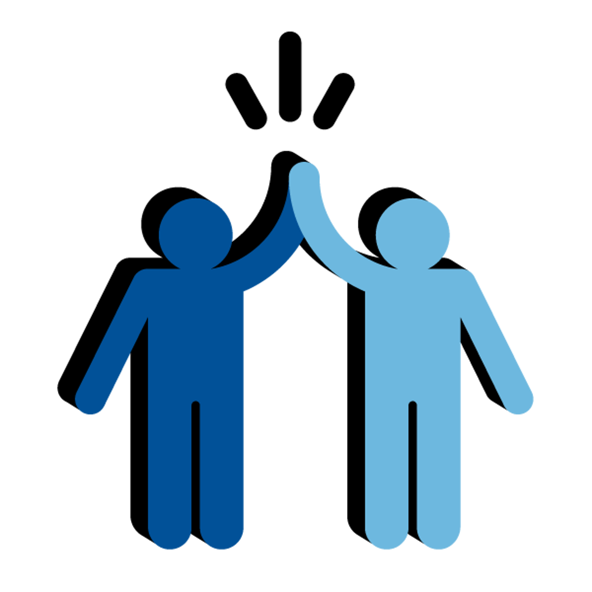 En tecknad symbol av två figurer som gör high five med varandra