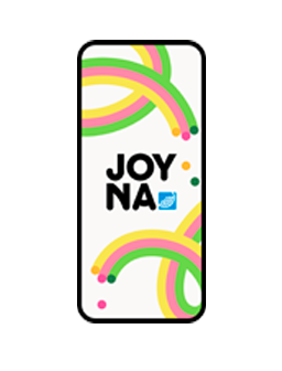 Bild på telefon som innehåller bild på joynas logotyp 