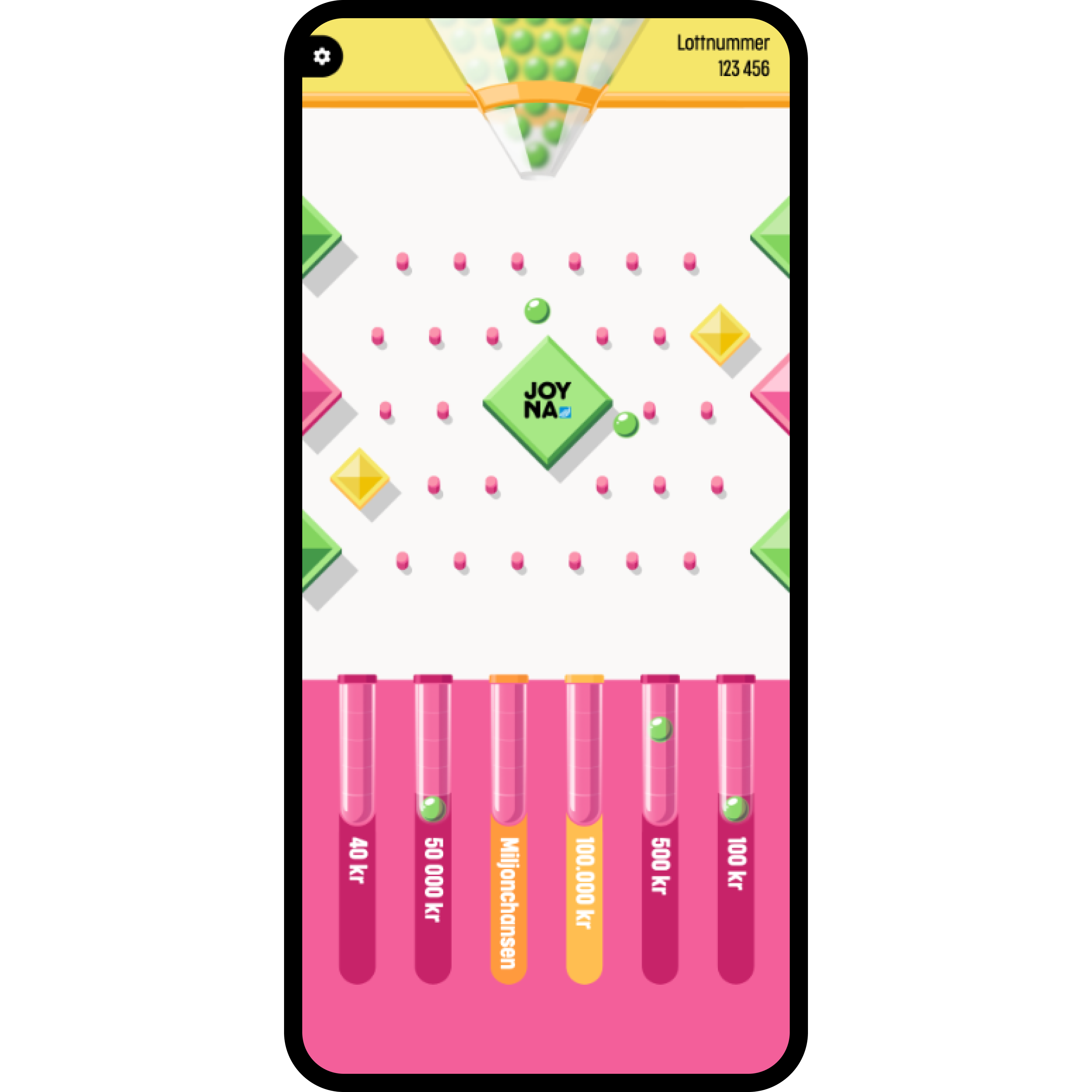 Spelplanen för JOYNA i en mobiltelefon