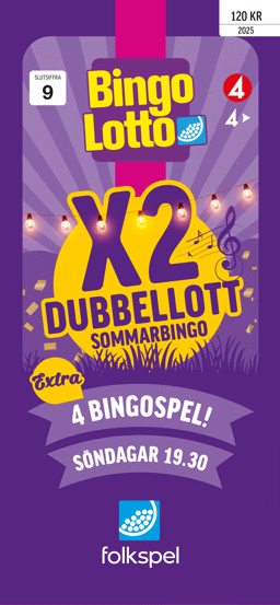 En lila bingolott för sommarbingo som är dubbellott