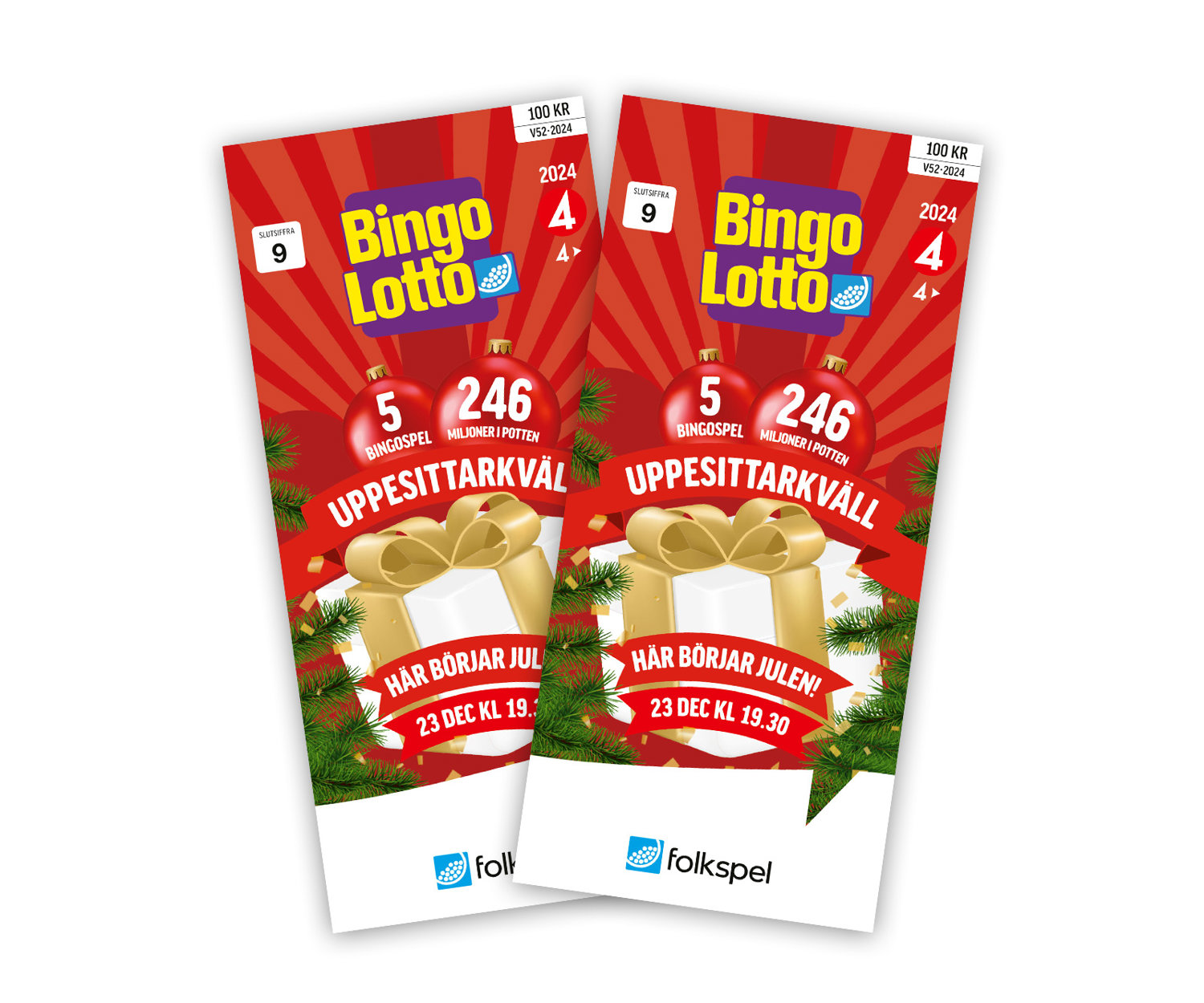 Två stycken röda bingolotter för uppesittarkväll