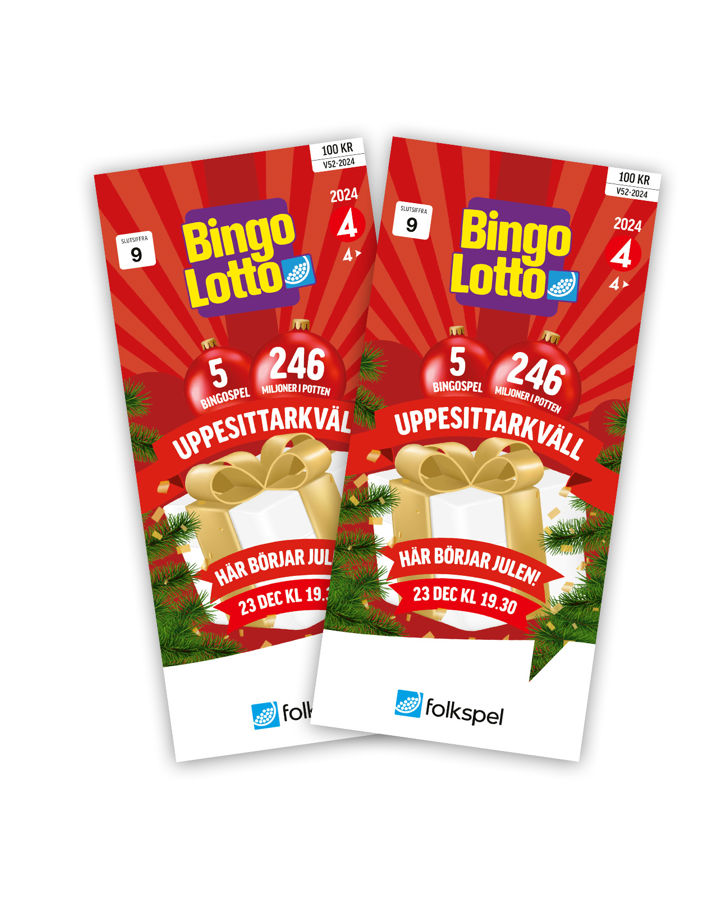 Två stycken röda bingolotter för uppesittarkväll