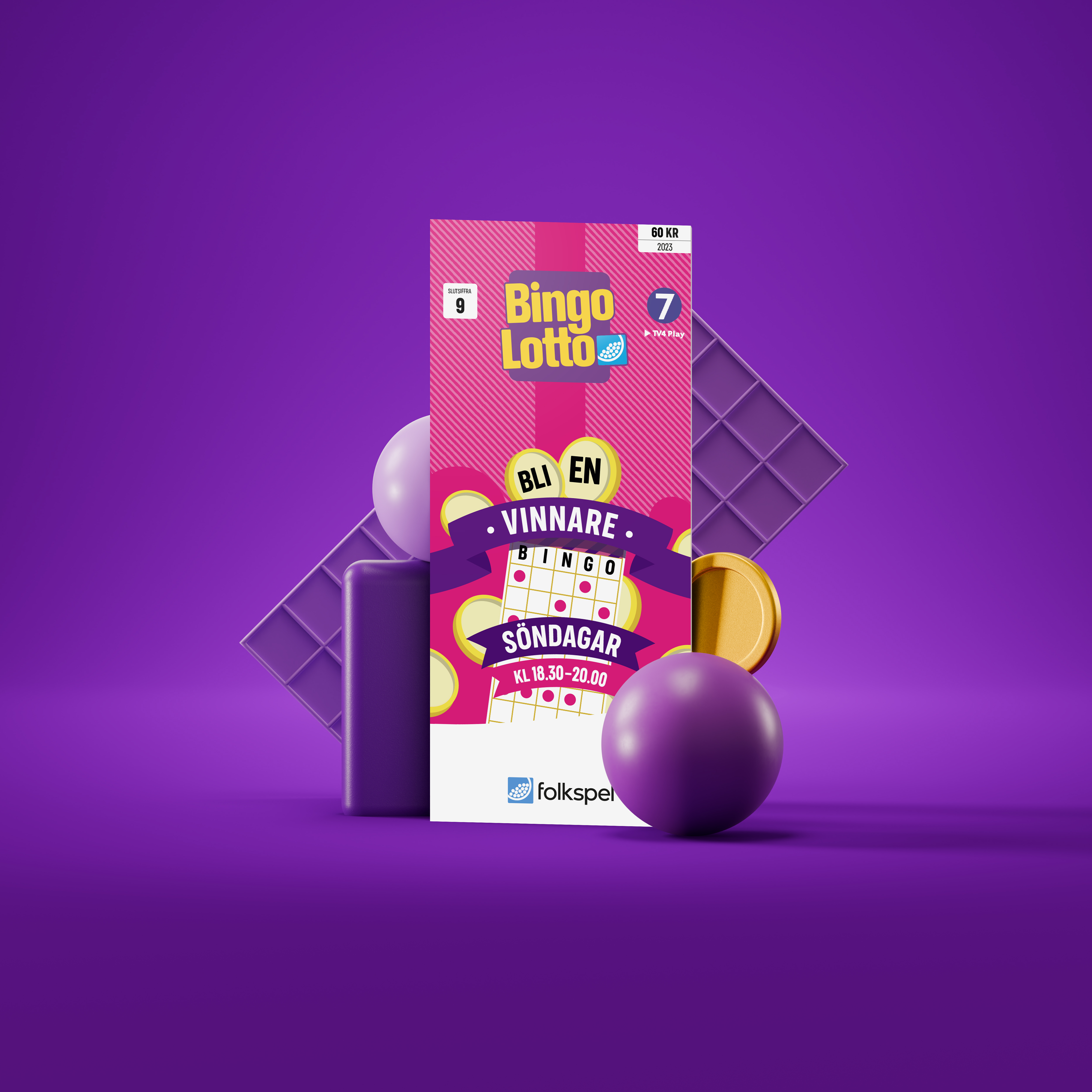 En rosa bingolott mot en lila bakgrund