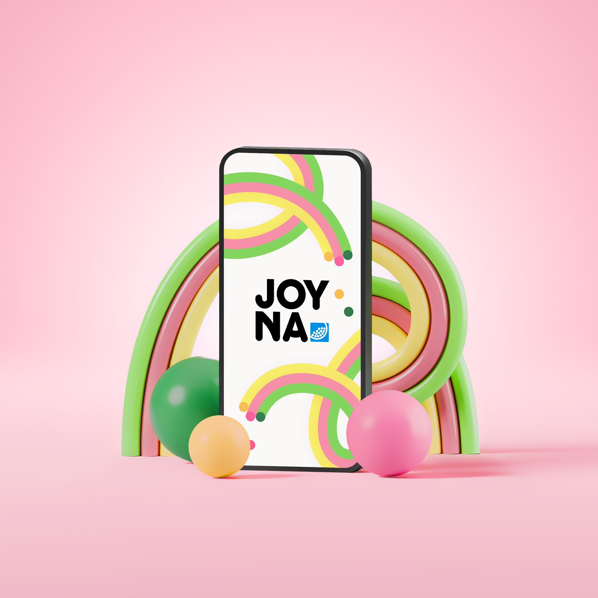 3D bild med joyna i mobiltelefon och rosa bakgrund