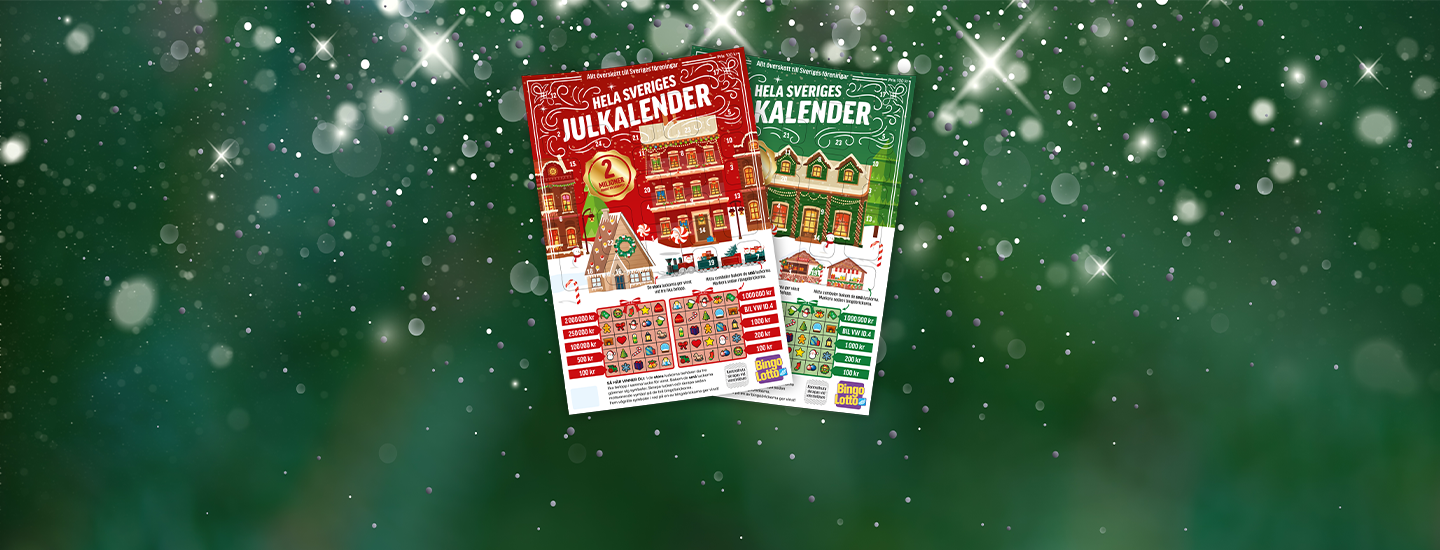 En röd och en grön version av BingoLottos julkalender