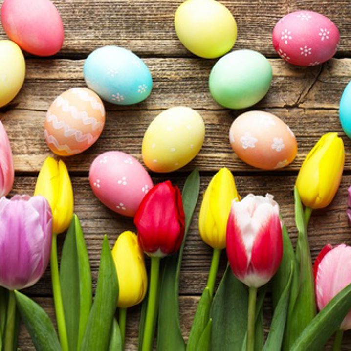 Färgglada tulpaner och påskägg