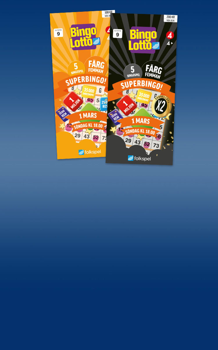 En bingolott x1 och en bingolott x2 till superbingo mot en blå bakgrund