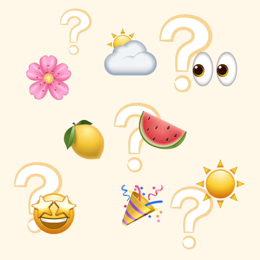 En ljusgul bakgrund med inklippta emojis som rör sommaren