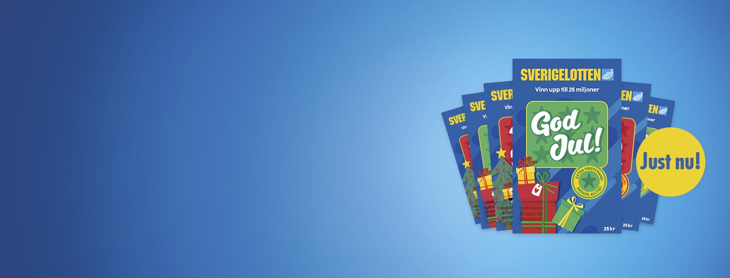 Juliga Sverigelotter med texten "God Jul" och "Just nu!"