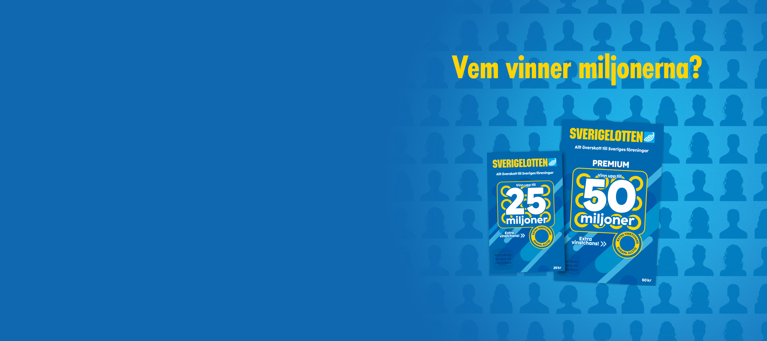 Bild på Sverigelotten och Sverigelotten Premium med vinster upp till 25 respektive 50 miljoner.
