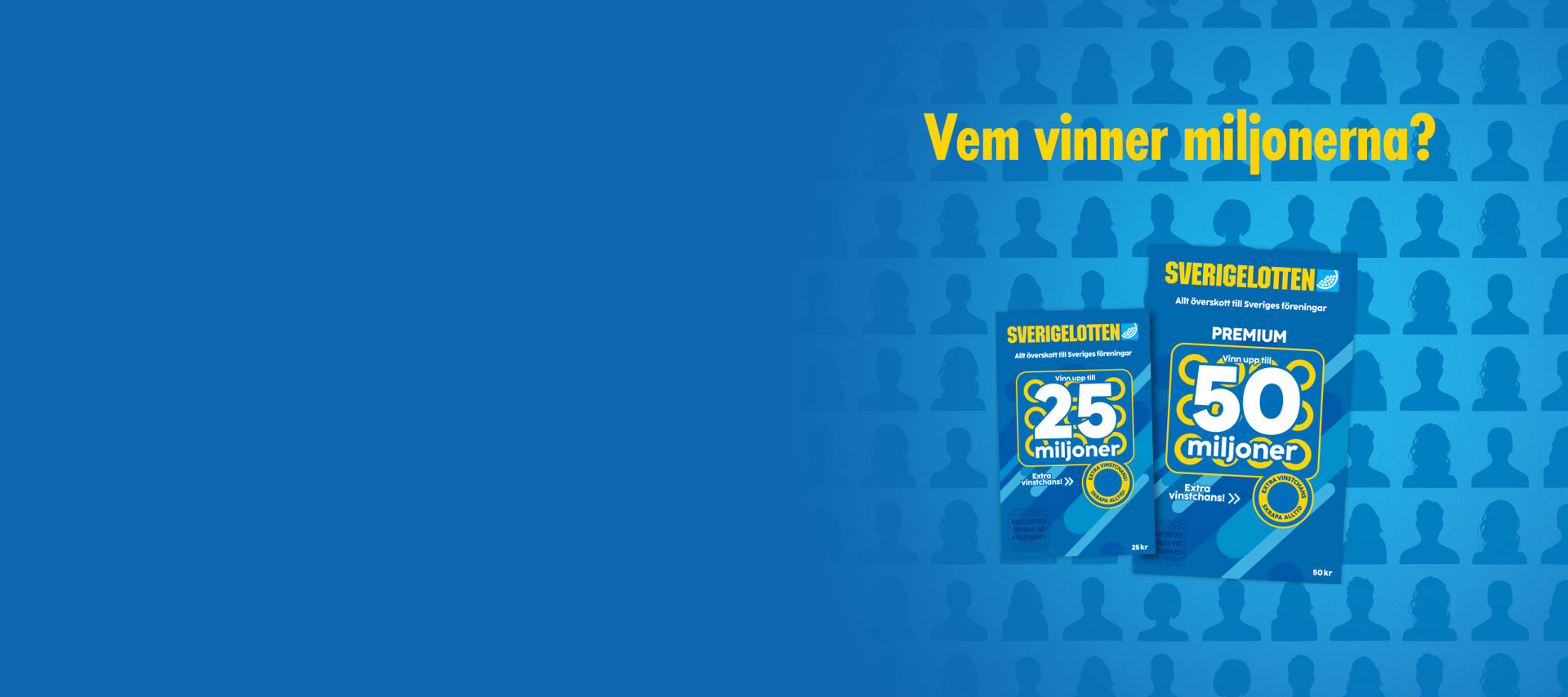 Bild på Sverigelotten och Sverigelotten Premium med vinster upp till 25 respektive 50 miljoner.